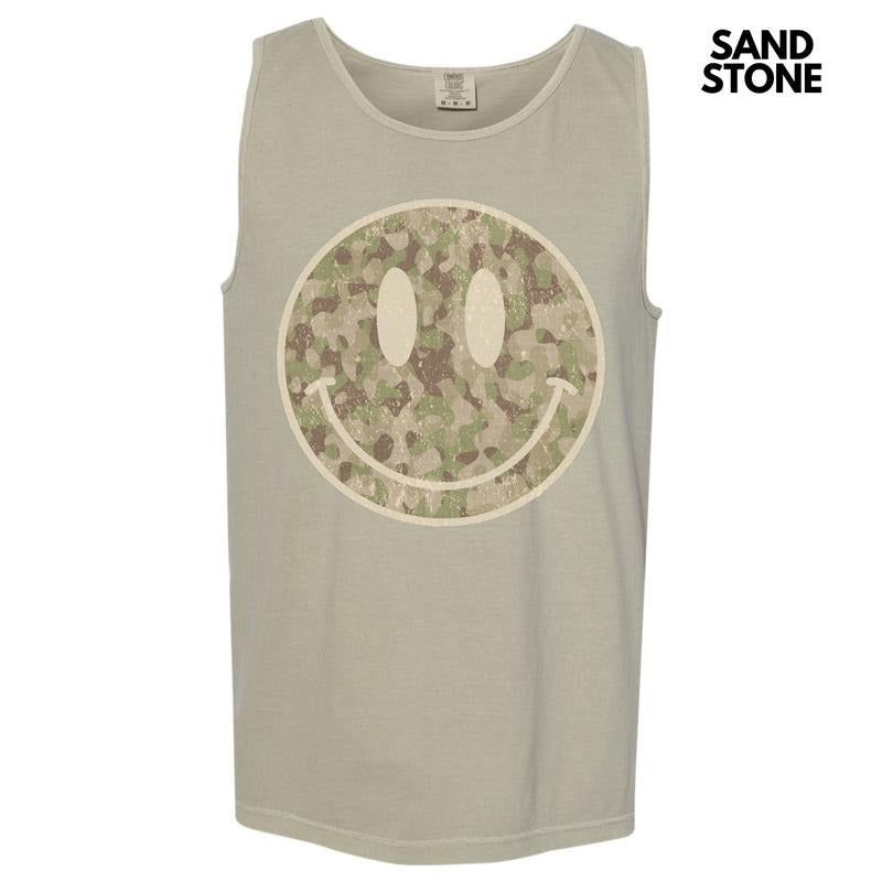 Tank Top - Distressed Camo Happy Face Comfort Colors Tank Top 'NLB' T-Shirts, Hoodie, Sweatshirt | PureTeeCo.com