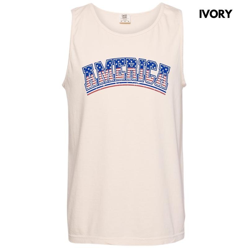 Tank Top - Flag America Puff Comfort Colors Tank Top T-Shirts, Hoodie, Sweatshirt | PureTeeCo.com