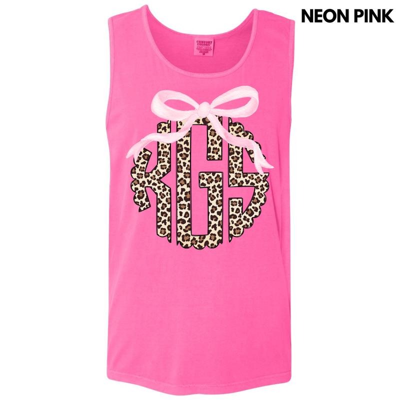 Tank Top - Pink Bow Cheetah Monogram Comfort Colors Tank Top 'NLB' T-Shirts, Hoodie, Sweatshirt | PureTeeCo.com