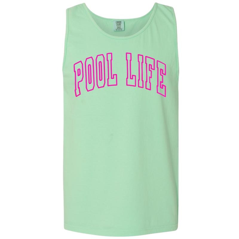 Tank Top - Pool Life Pink PUFF Comfort Colors Tank Top T-Shirts, Hoodie, Sweatshirt | PureTeeCo.com