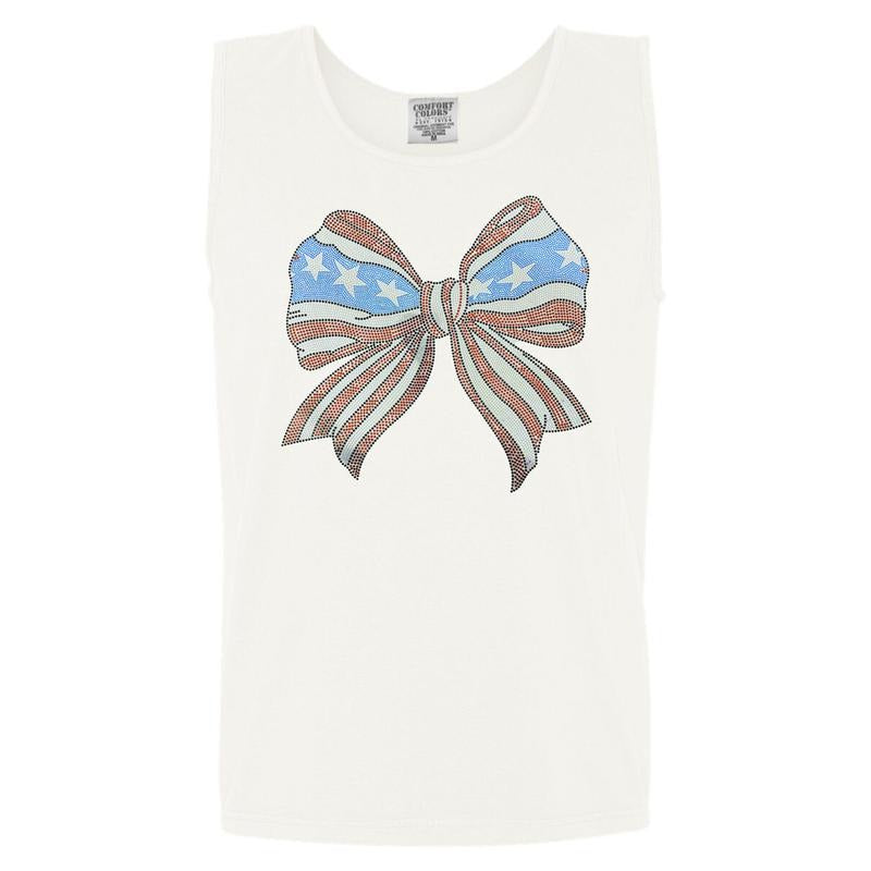 Tank Top - Spangled Patriotic Bow Comfort Colors Tank Top T-Shirts, Hoodie, Sweatshirt | PureTeeCo.com