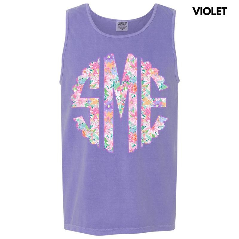 Tank Top -Purple Blossoms Monogram Comfort Colors Tank Top 'NLB' T-Shirts, Hoodie, Sweatshirt | PureTeeCo.com