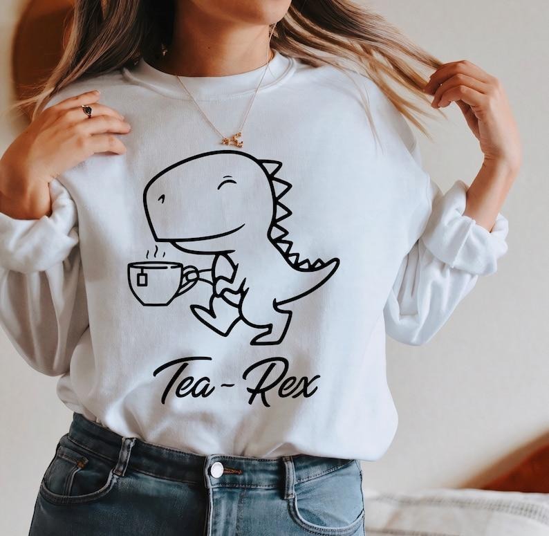 Tea-Rex Cute Dinosaur Shirt, Dinosaur T-Shirt, Coffee Lover Shirt, Cute Punny 'Tea-Rex' Dinosaur Hoodie and Sweater;...