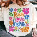 Teach Love Sweatshirt, Cute Floral Teacher Womenswear for Women, Perfect Teacher Appreciation Gift Fabric T-Shirts, Hoodie