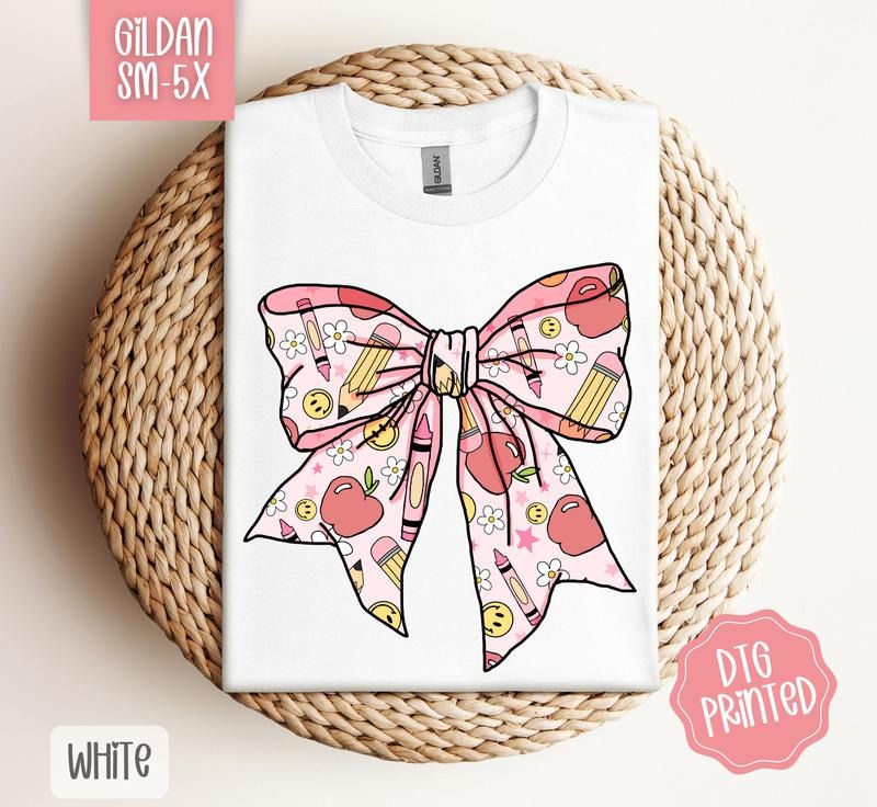Teacher Bow Gildan Shirt, Cute School Tee, Gift for Her Hoodie, Sweatshirt | PureTeeCo.com