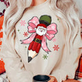 Teacher Coquette Pencil Bow Sweatshirt, Christmas Bow, Xmas Pencil Bow , Retro Teacher Gift, Santa Xmas Shirt, Pencil Bow...