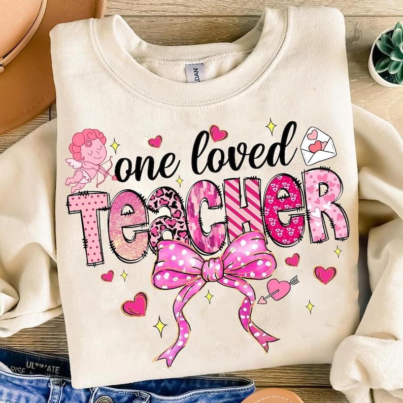 Teacher Valentine Sweatshirt, Valentine's Day Teacher , Teacher Coquette Bow , Retro Teacher , Teacher Valentine...