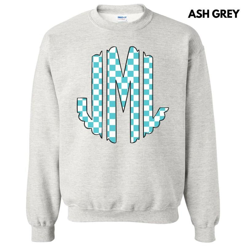 Teal Checker Monogram Sweatshirt 'NLB' T-Shirts, Hoodie | PureTeeCo.com