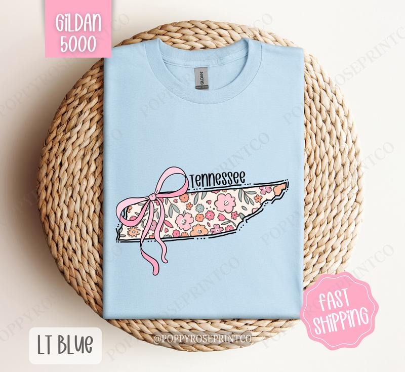 Tennessee Floral Bow Gildan T-shirt, Cute Trendy Tee, State Coquette Oversized Top Hoodie, Sweatshirt | PureTeeCo.com