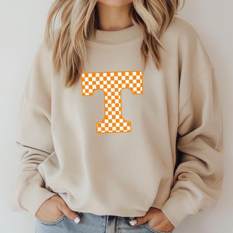 Tennessee Orange and White College Sweatshirt for Women, Plus Size, Athletic Hoodie with Checkered Design, Perfect for...