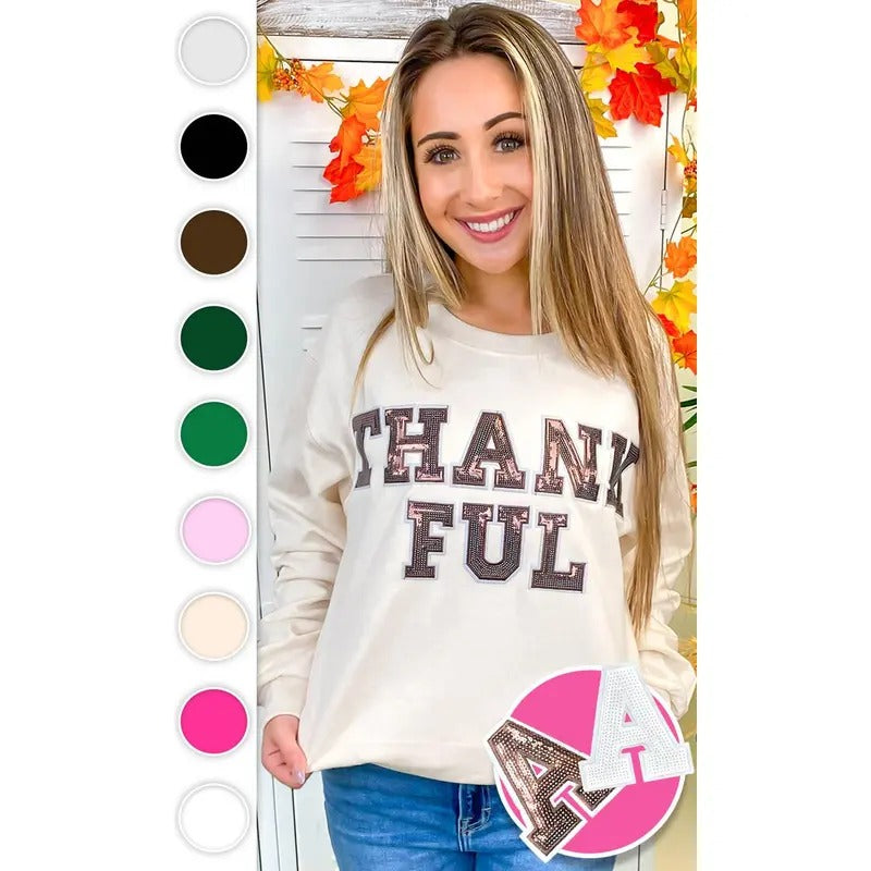 Thankful Sequin Graphic Sweatshirt T-Shirts, Hoodie | PureTeeCo.com