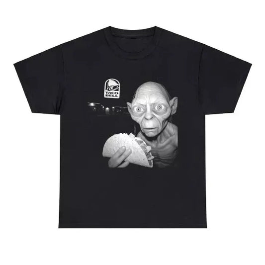 The Lord Of The Rings Gollum Taco Bell T-shirt, Funny Meme Dank Gollum LOTR Vintage Tee, Retro Horror Halloween 90s Graphic Tees, Unisex Top Menswear