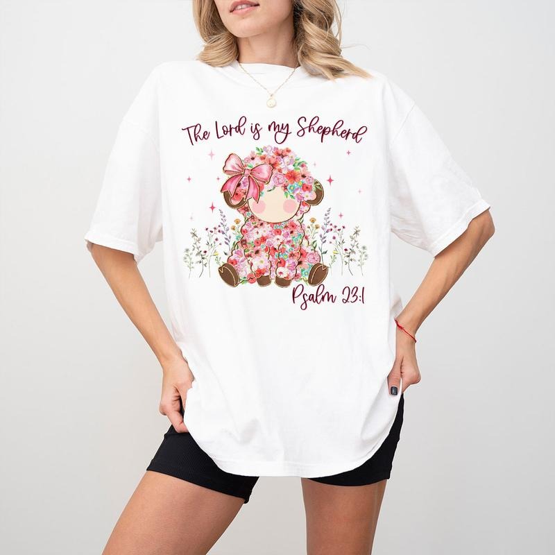 The Lord is My Shepherd Easter Shirt, Psalm 23:1 Christian Tee, Floral Lamb Faith-Based Shirt, Religious Easter Outfit...