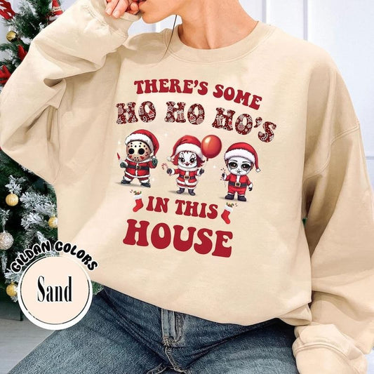 There's Some Ho Ho Ho's In This House Christmas Sweatshirt, Cute Christmas Sweatshirt, Horro Friends Christmas Sweathsirt, Horror Funny Shirt