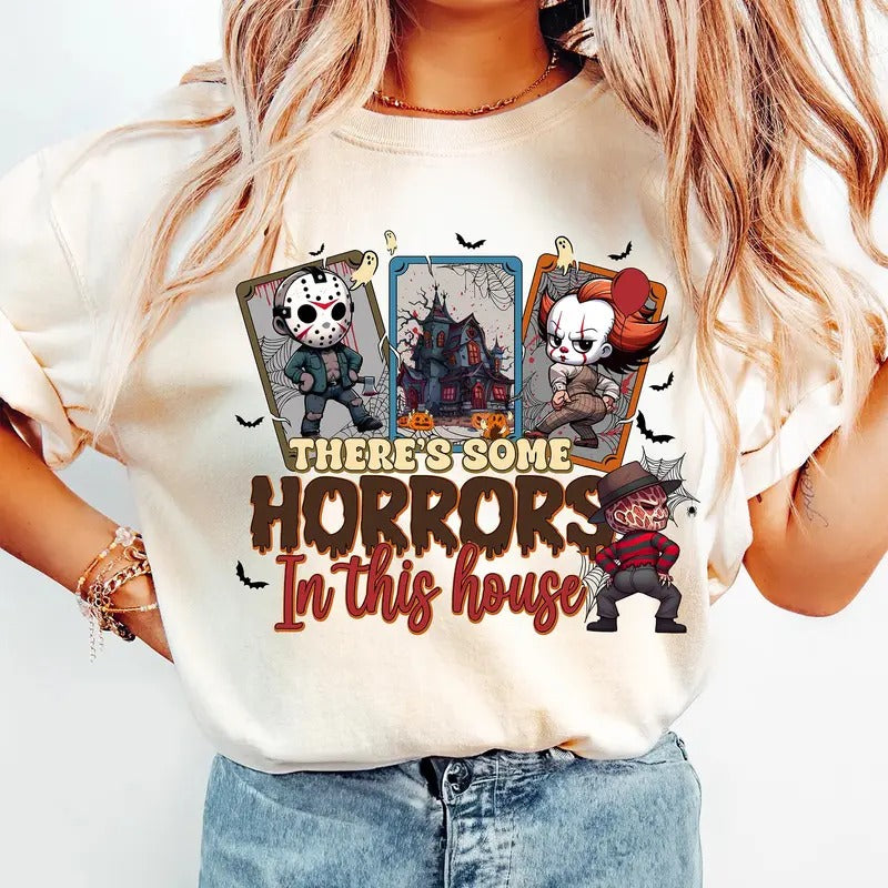 There's Some Horrors In This House Shirt, Funny Halloween Tshirt, Spooky Season Halloween Shirt, Trendy Funny Halloween...