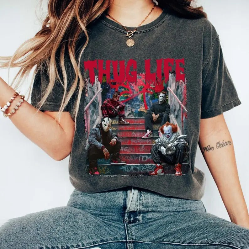 Thug Life Horror Movie Shirt, Movie Killer Shirt, Scary Halloween Sweatshirt, Horror Friend Tee, Retro Halloween Vibes...