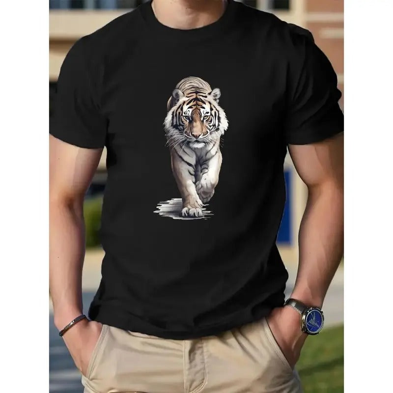 Tiger Cotton Print Men's T-Shirt - Breathable And Comfortable For Summer