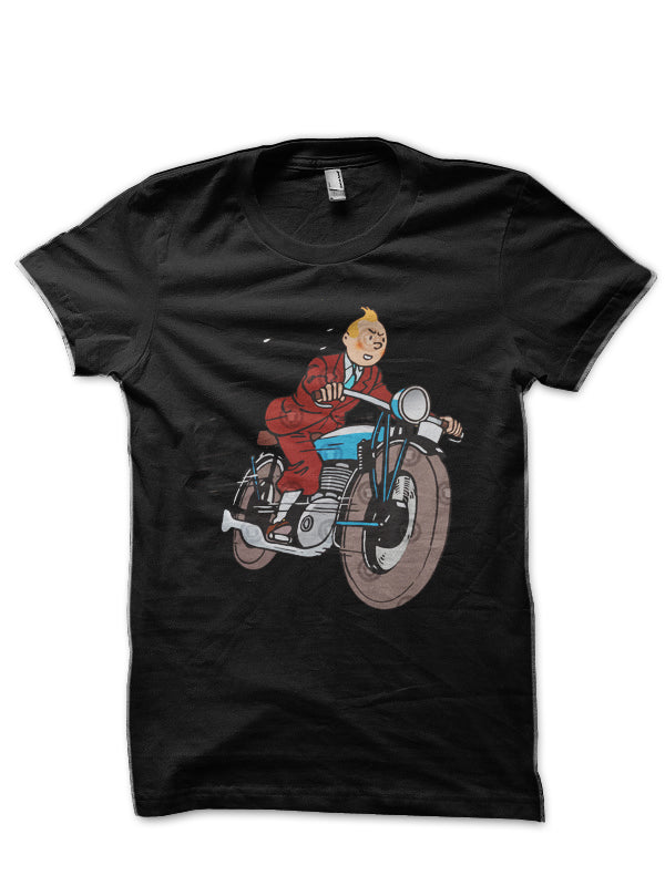 Tintin Bike Black Half Sleeve T-Shirt Hoodie, Sweatshirt | PureTeeCo.com