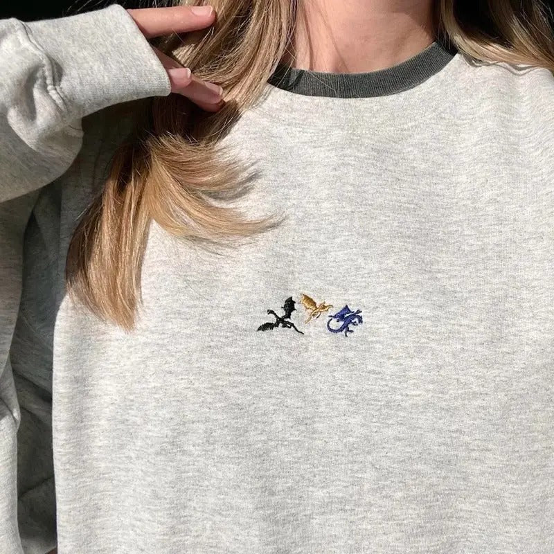 Tiny Dragons Embroidered Sweatshirt, Fourth Wing Embroidered Sweatshirt, Booktok Shirt, Bookish Hoodie, Basgiath War...