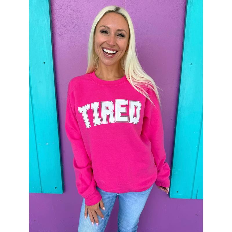 Tired Sweatshirt - Blue or Pink with White Print T-Shirts, Hoodie | PureTeeCo.com