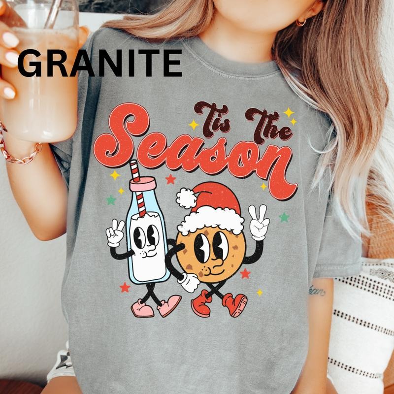 Tis The Season Christmas Tshirt, Cookies and Milk Christmas Graphic shirt, Comfort Colors T-shirt, Oversized Christmas...