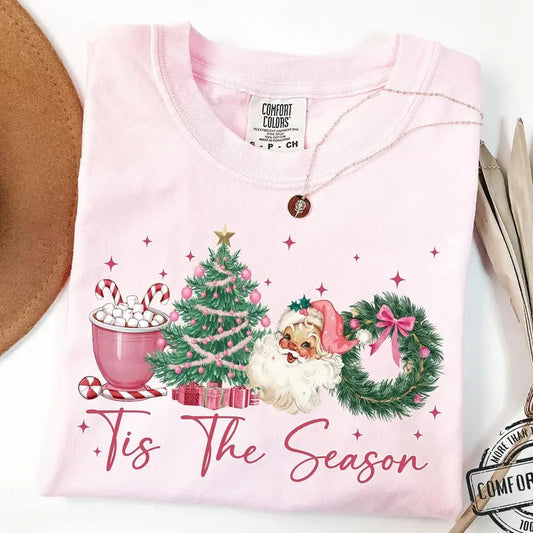 Tis The Season Comfort Colors Shirt, Coquette Bow Christmas Shirt, Retro Christmas T-shirt