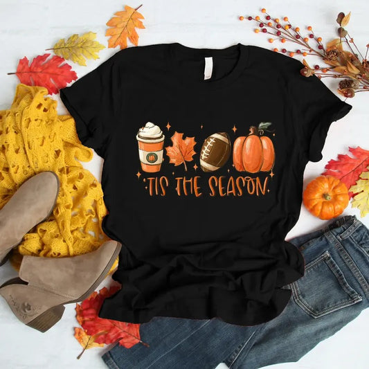 Tis The Season unisex Tshirt - Hot Coffee Shirt - Pumpkin Latte Drink - Pumpkin Spice Shirt