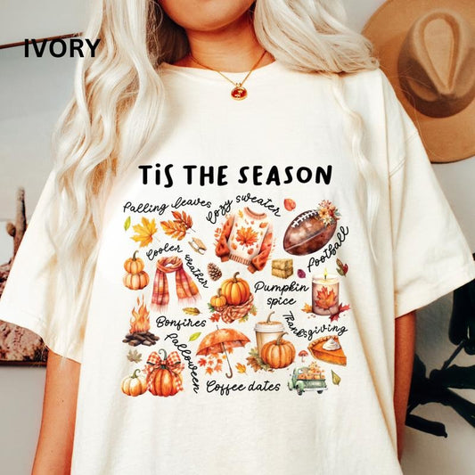 Tis the Season Fall Doodles Shirt, Fall Shirt,  Halloween Tis the Season shirt, Comfort Colors Halloween Shirt, Casual Shirt Unisex, Halloween Clothing, Graphic Halloween Apparel, Casual Cotton T-shirt, Unisex Halloween  Top Fabric