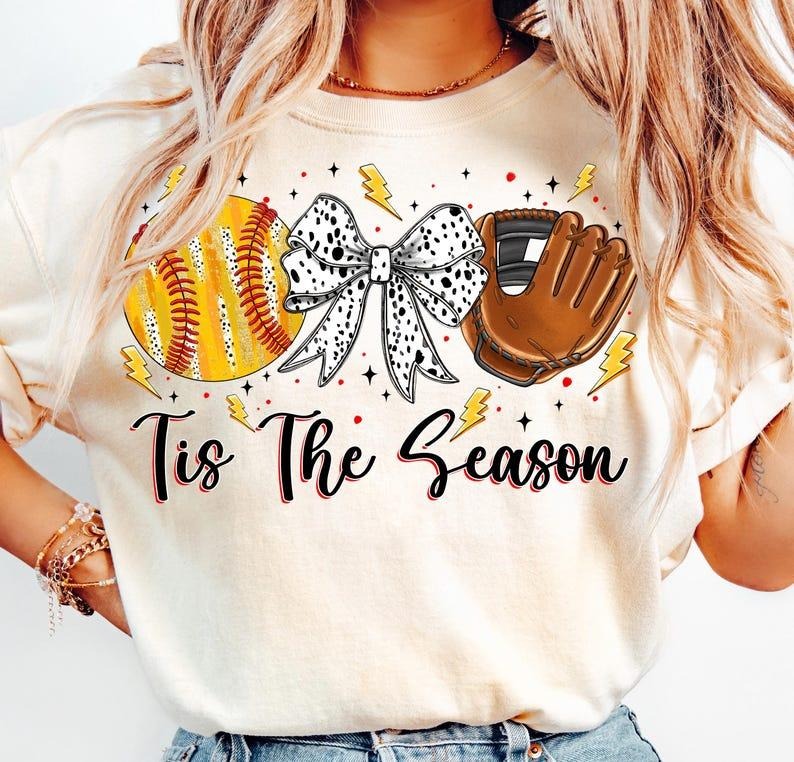 Tis the Season Softball Coquette T-Shirt, Game Day Softball T-Shirt Hoodie, Sweatshirt | PureTeeCo.com