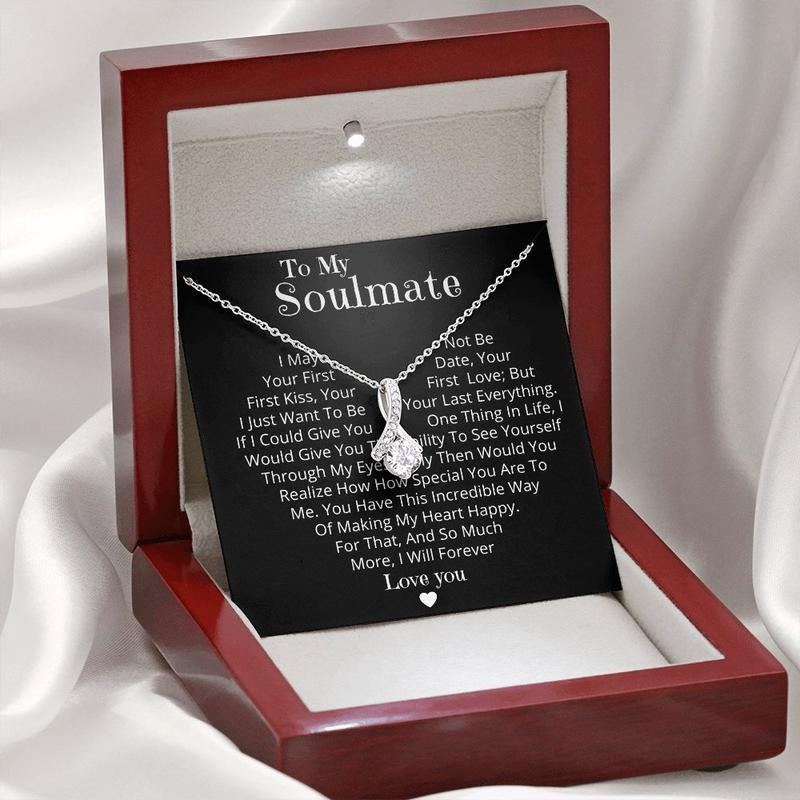 To My Soulmate Necklace, Romantic Christmas Gift For Her, Message Card Necklace For Wife Gift, Girlfriend Gift...