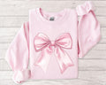 Toile de Jouy Pink Bow Sweatshirt, Coquette Girl Sweatshirt, Feminine Floral Bow Crewneck, Valentine Day Shirt Hoodie