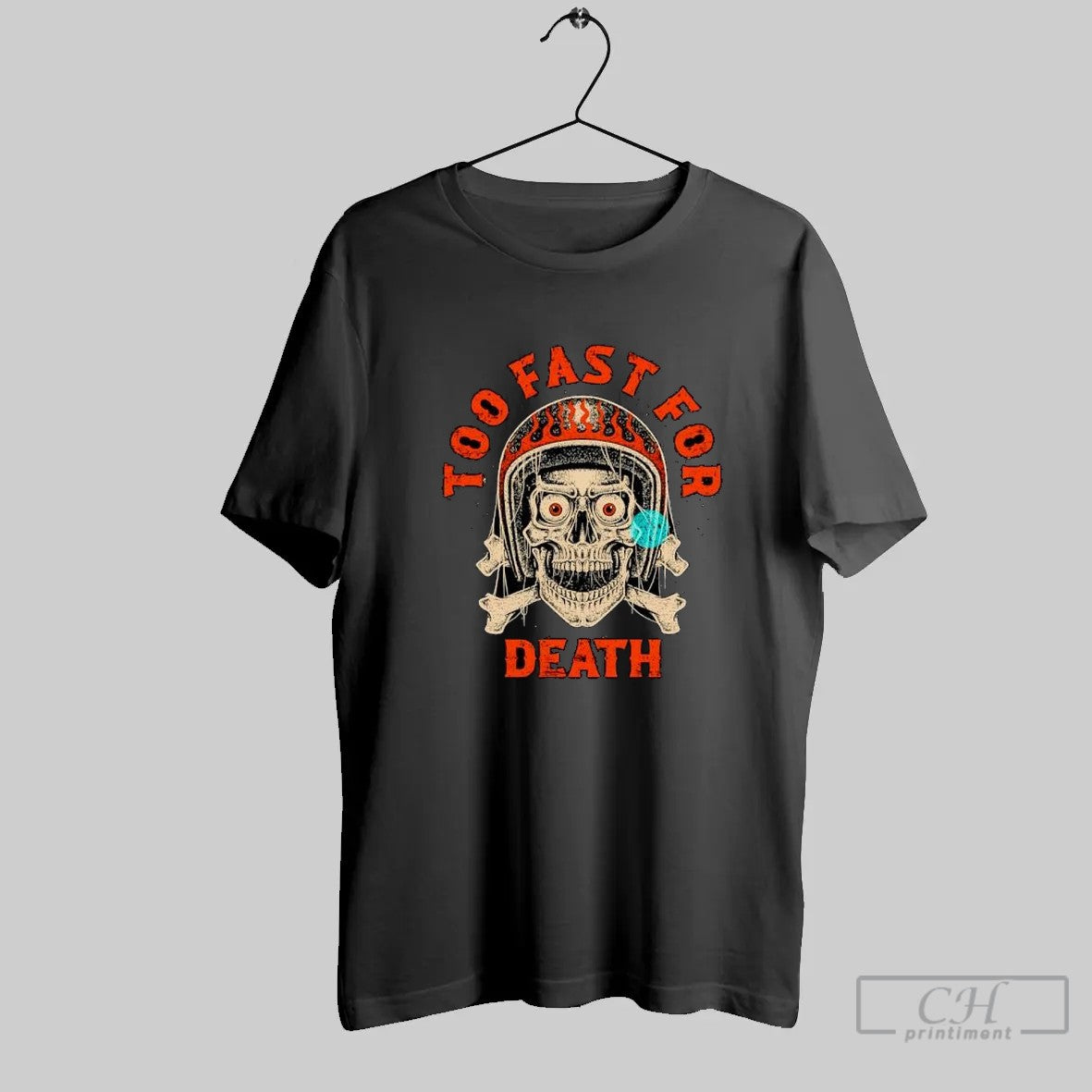 Too Fast For Death Skull Biker T Shirt