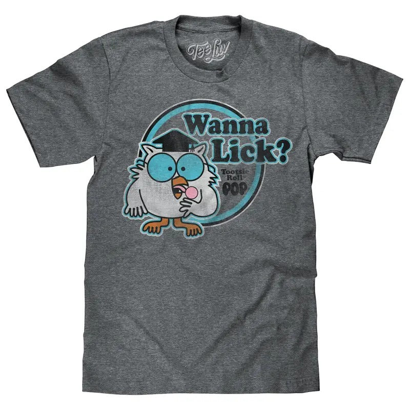 Tootsie Roll Pop Mr. Owl Wanna Lick? T-Shirt - Gray Hoodie, Sweatshirt | PureTeeCo.com