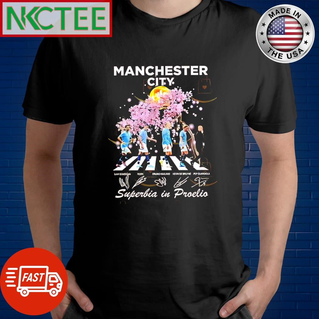 Top Manchester City Superbia In Proelio Cherry Blossoms Bloom Signatures Abbey Road shirt