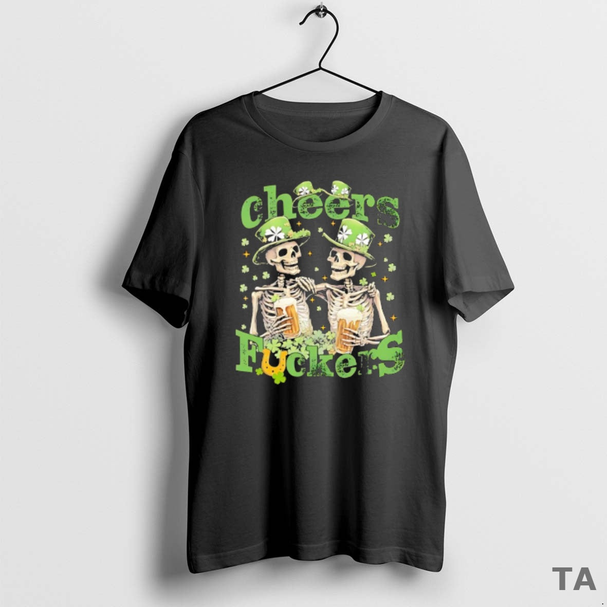 Top Skeleton Drinking Beer Cheers Fuckers St Patricks Day Funny T Shirt Sweater Hoodie, Sweatshirt | PureTeeCo.com