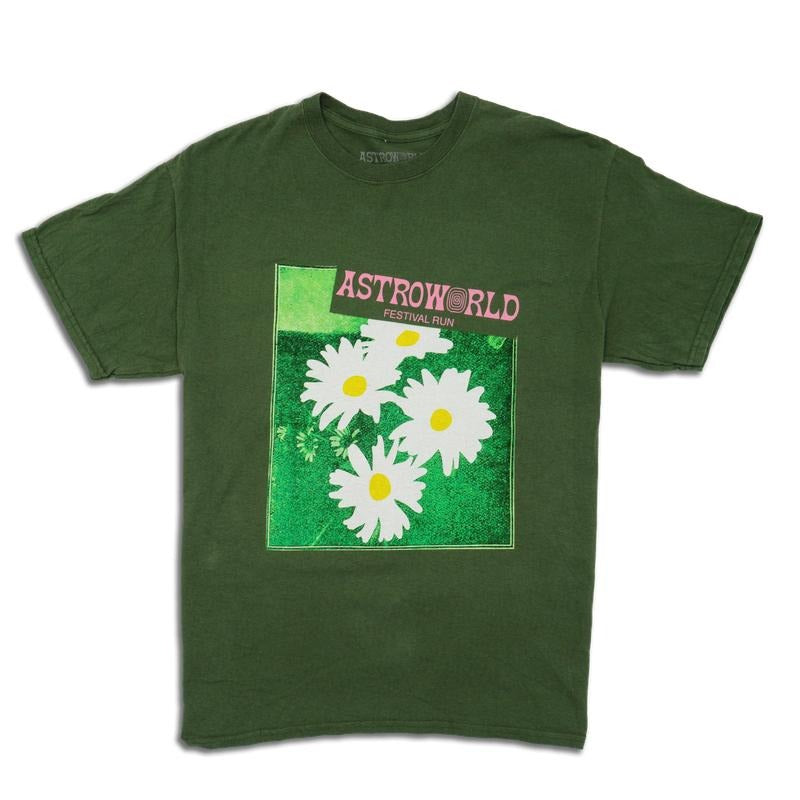 Travis Scott Astroworld Festival Run Flower Olive Tee (93665-344) Men Size S-2XL Hoodie, Sweatshirt | PureTeeCo.com