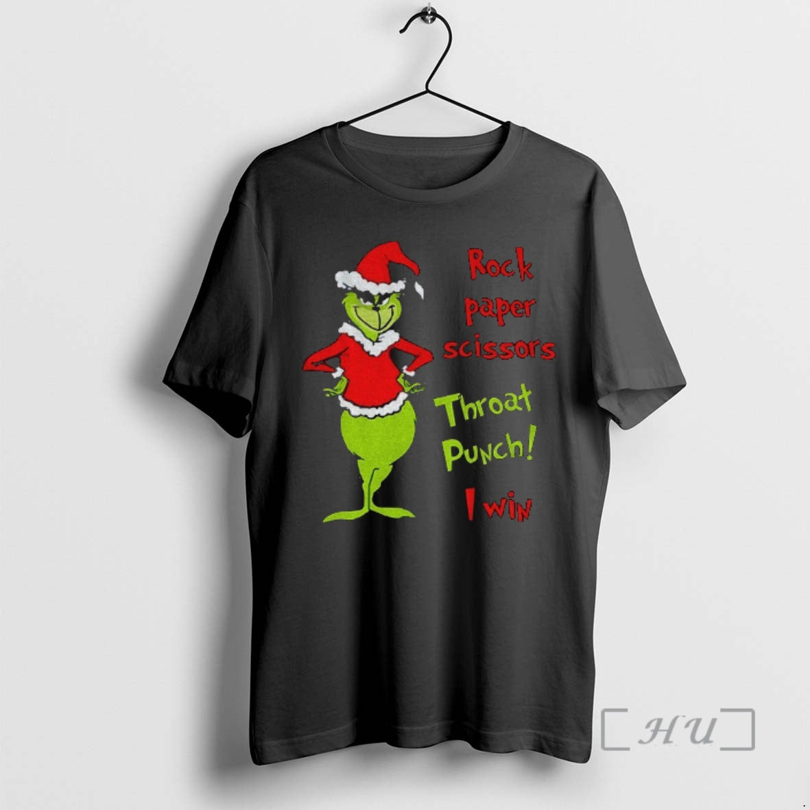 Trending Grinch Santa Hat Rock Paper Scissors Throat Punch I Win Christmas Premium T Shirts Hoodie, Sweatshirt