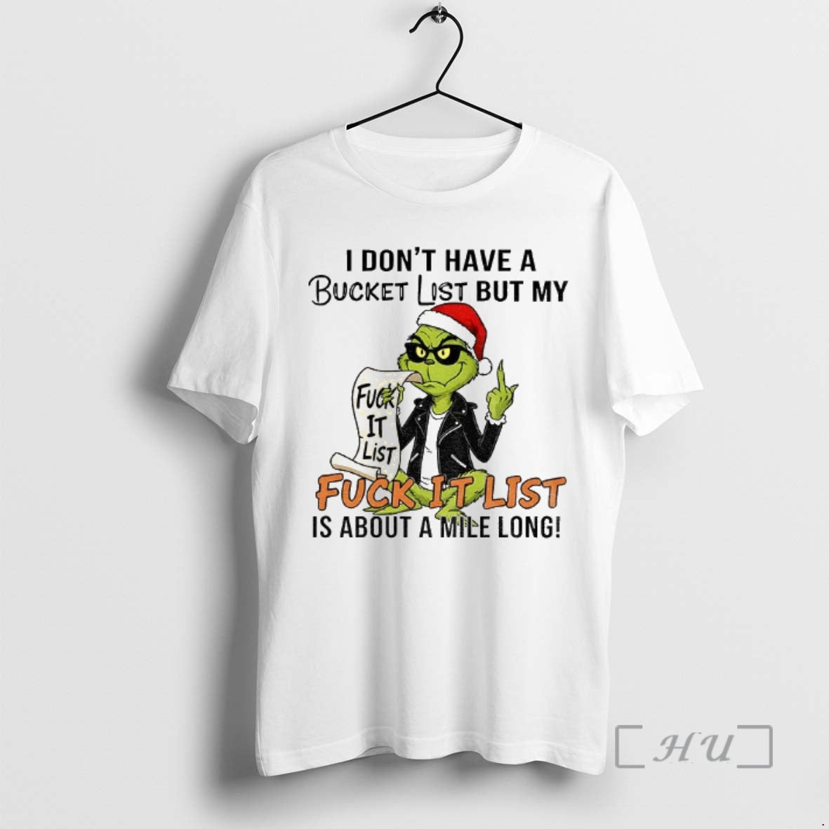 Trending Grinch Santa Middle Finger I Dont Have A Bucket List But My Fuck It T-Shirts, Hoodie, Sweatshirt | PureTeeCo.com
