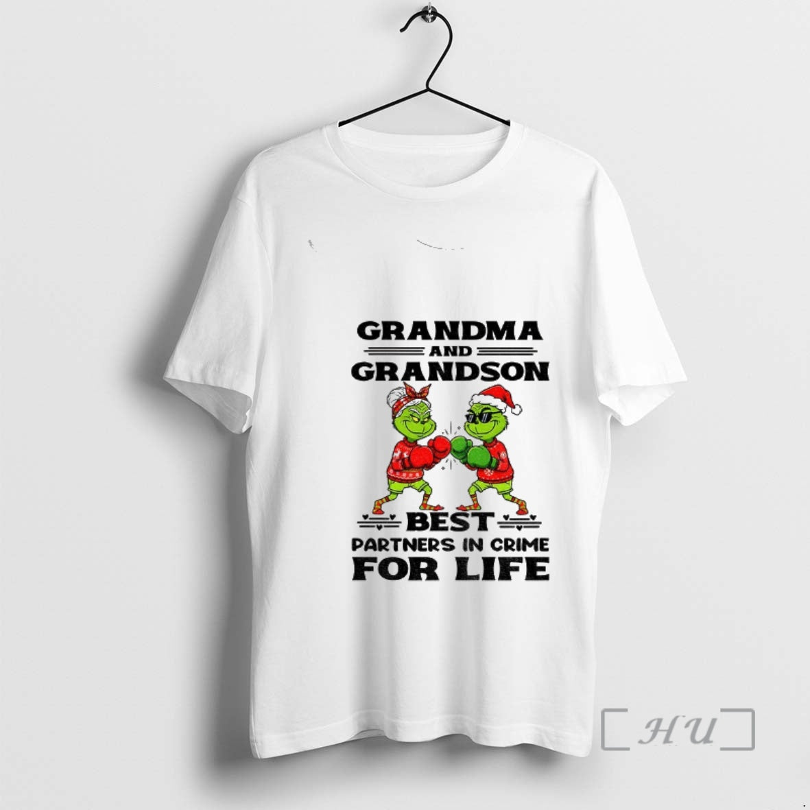 Trending Grinch Boxing Grandma And Grandson Best Partners In Crime For Life Premium T Shirts Hoodie, Sweatshirt
