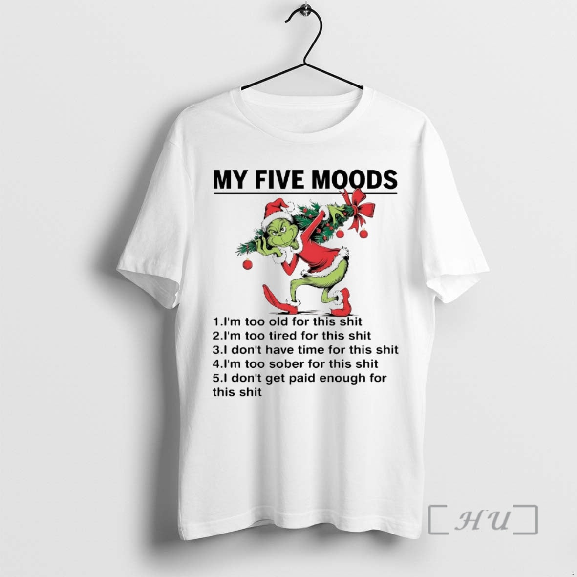 Trending Grinch My Five Moods Christmas Tree T-Shirts, Hoodie, Sweatshirt | PureTeeCo.com