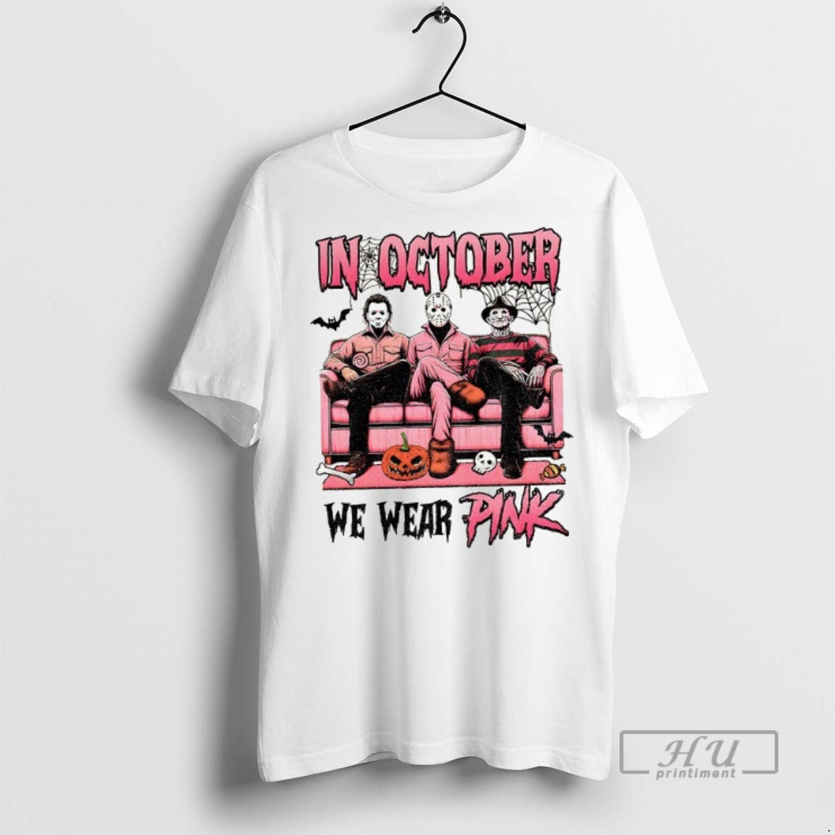 Trending Michael Myers Jason Voorhees Freddy Krueger Spooky Season In October We Wear Pink Halloween
