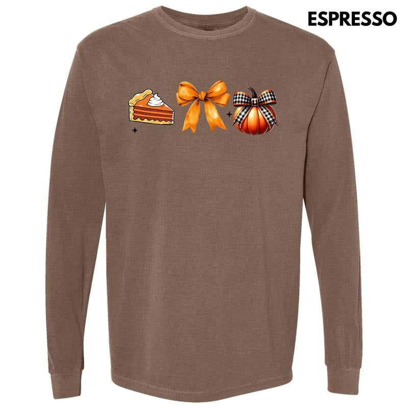 Trio Thanksgiving Things Long Sleeve Comfort Colors T-Shirt 'NLB' Hoodie, Sweatshirt | PureTeeCo.com