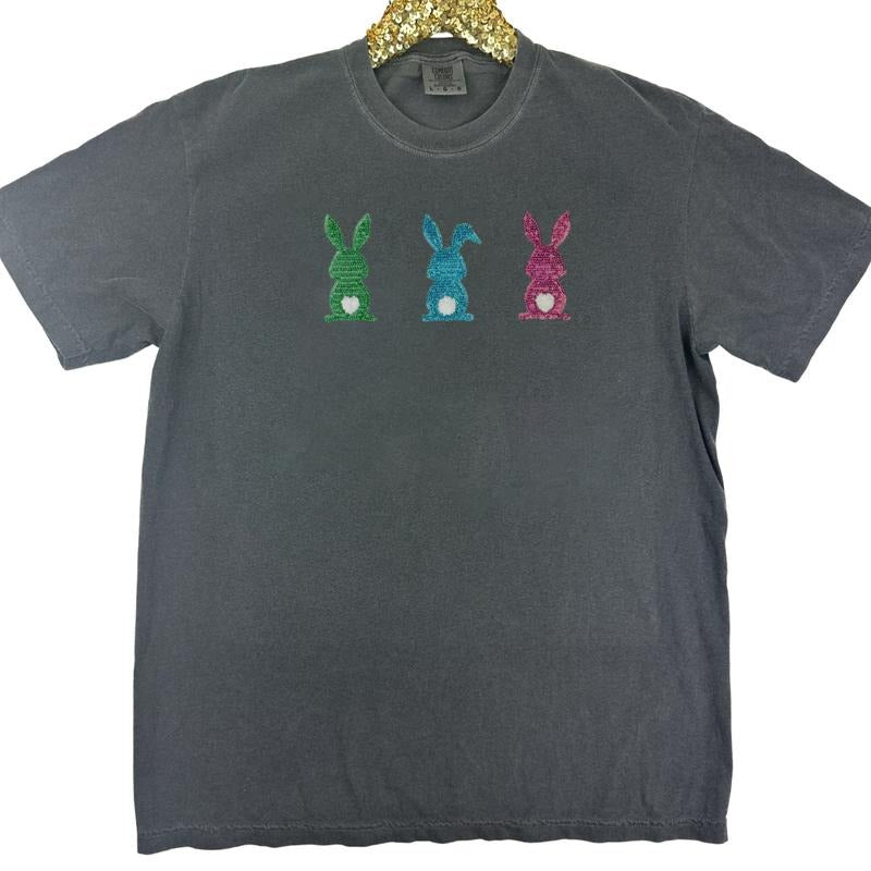 Triple Sequin Bunnies Comfort Colors T-Shirt Hoodie, Sweatshirt | PureTeeCo.com
