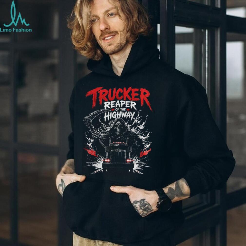 Trucker Reaper Of The Highway Semi Truck Skeleton Men Shirt