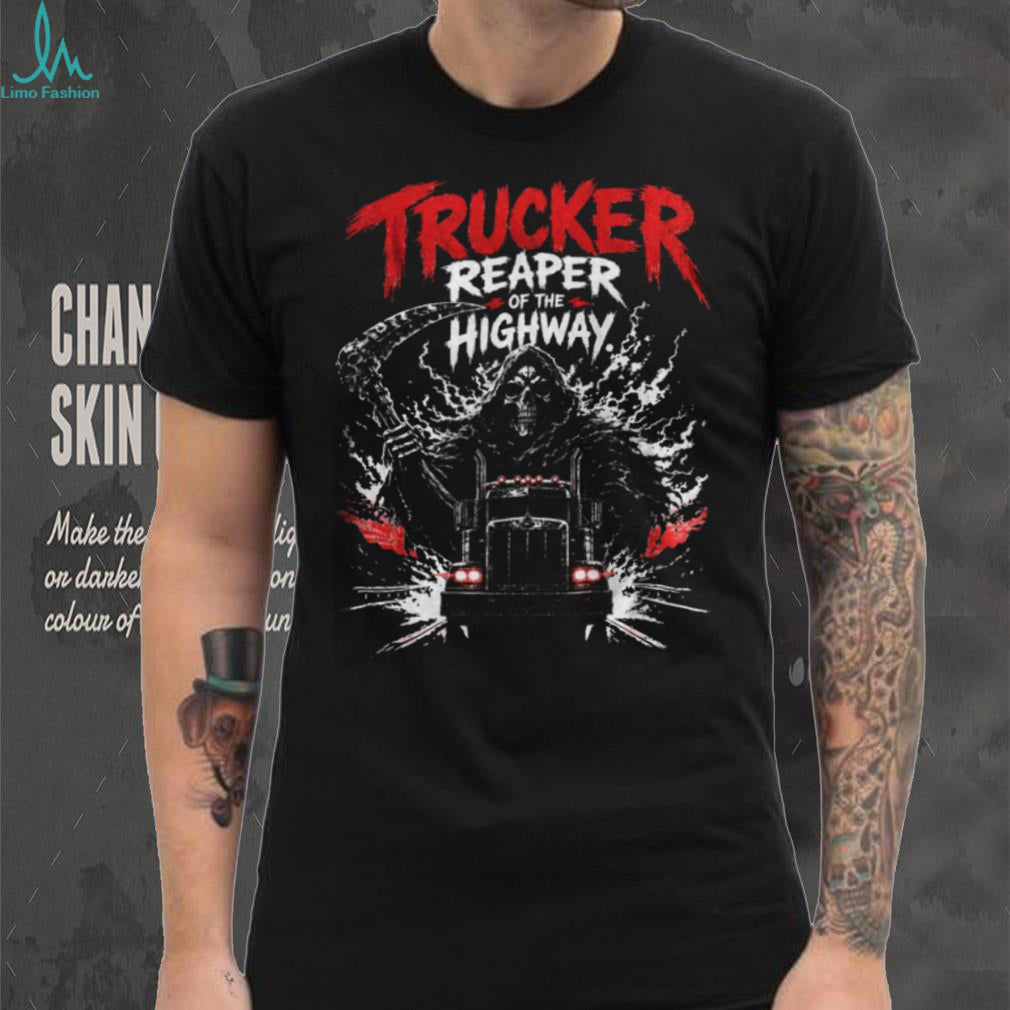 Trucker Reaper Of The Highway Semi Truck Skeleton Men Shirt