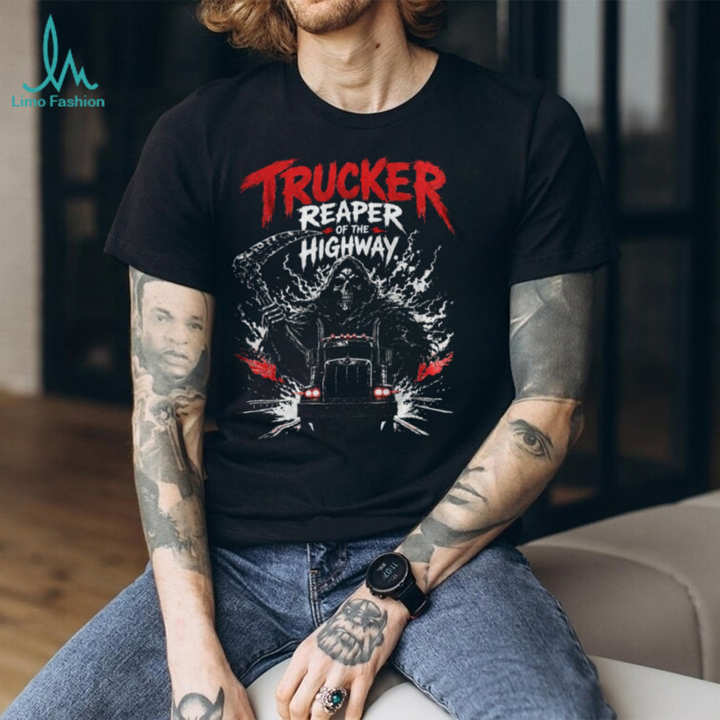 Trucker Reaper Of The Highway Semi Truck Skeleton Men Shirt