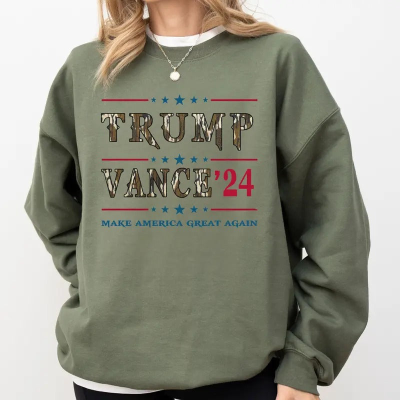 Trump Vance 2424 Camoflauge Bottomland Pattern Unisex Sweatshirt T-Shirts, Hoodie | PureTeeCo.com