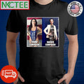 Trump campaign woman bikini vs Harris campaign LGBT shirt