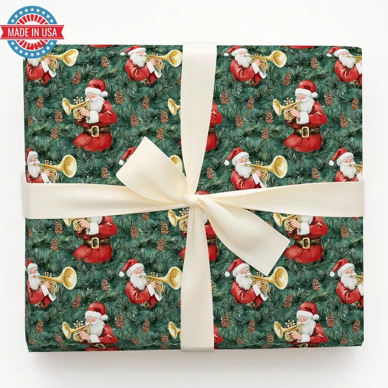 Trumpet Tiding Santa Christmas Wrapping Paper Seasonal Gift Wrap T-Shirts, Hoodie, Sweatshirt | PureTeeCo.com