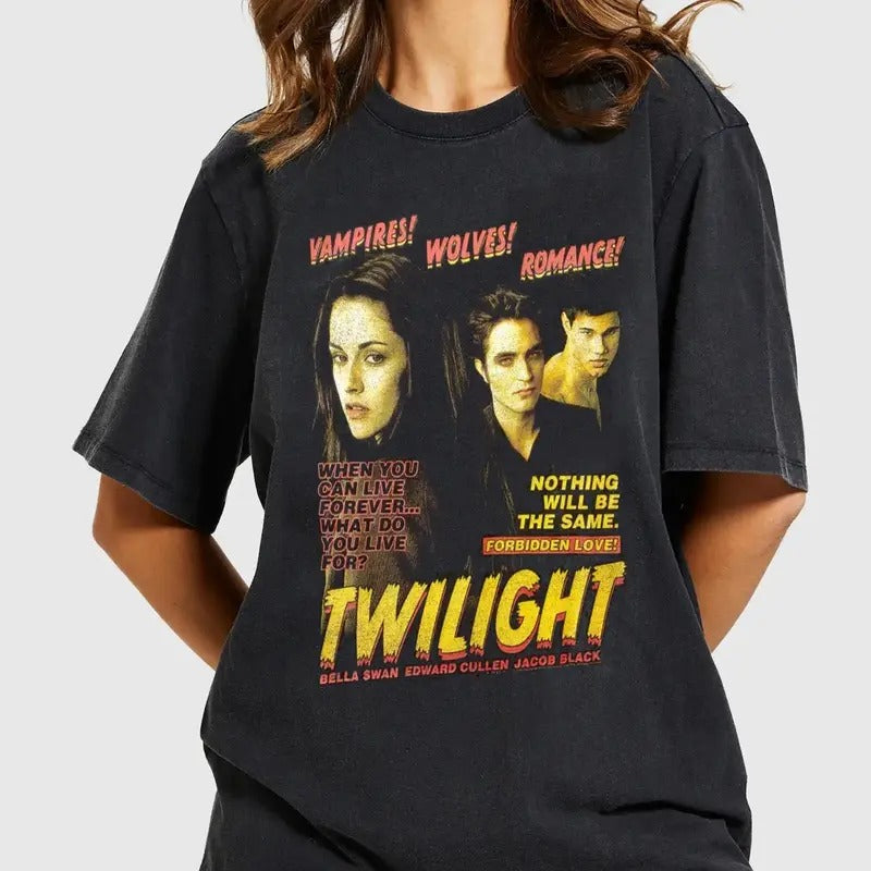 Twilight Saga T-Shirt, Vampire Wolf Romance Shirt, Graphic Tee, Ed and Bella Shirt, Twilight Movies Graphic Tee For Movie...